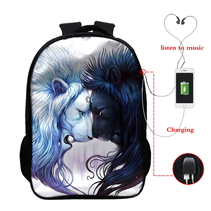 3D Lion Backpack PU Studded Unisex Shoulder Bag Sharp School Bags Laptop Holder 
