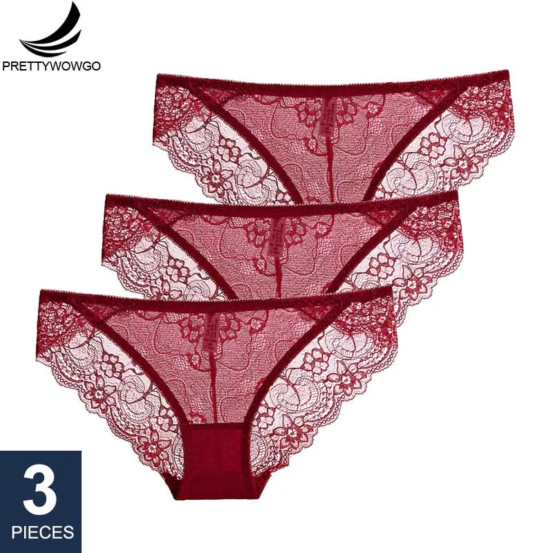 red wine Prettywowgo 3 шт./партия сексуальное нижнее белье горячая Распродажа хлопковые кружевные прозрачные хлопковые трусы 9222 - Цвет: red wine
