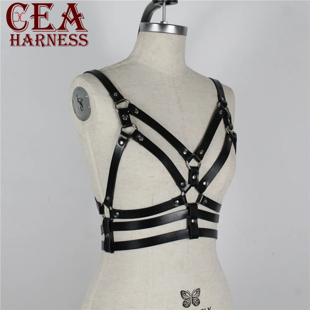 CEA.HARNESS панк Готическая Женская грудь подвязки регулируемые кожаные ремни Ремни женское белье аксессуары Пояс Ремни эротический фетиш
