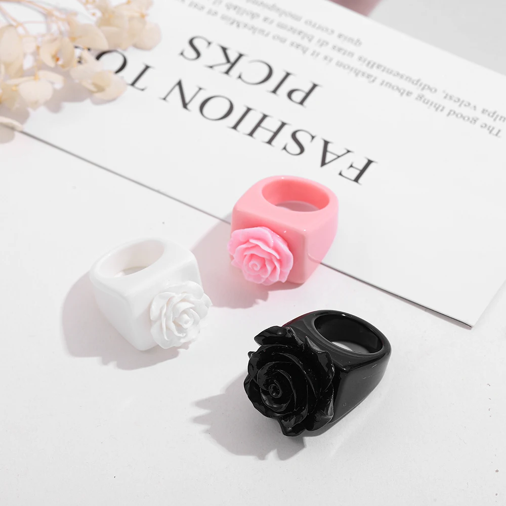 Women Girls Finger Ring Korean Flower Resin Acrylic Square Geometric