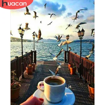 

HUACAN Pictures By Numbers Bridge Landscape Art DIY Oil Painting By Numbers Coffee Cup Scenery Coloring Canvas Painting