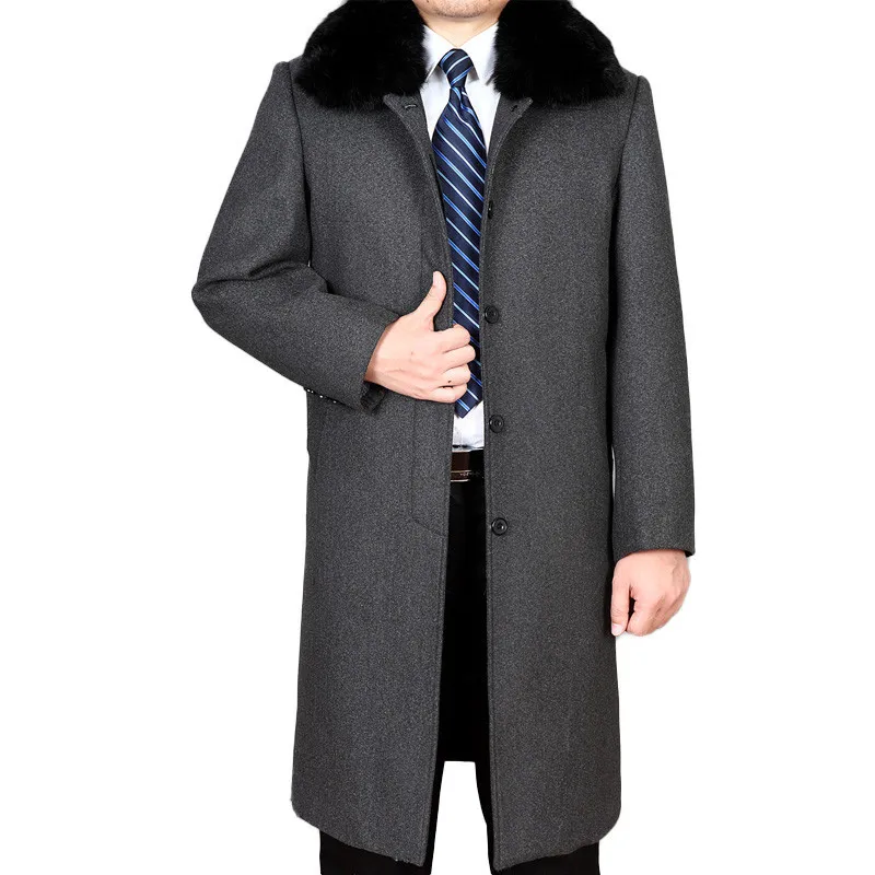 

Men's Wool Coat Warm Mens Winter Windbreaker Jacket Thick Rex Rabbit Fur Collar Coats Abrigo Hombre 4XL Jackets WXF496