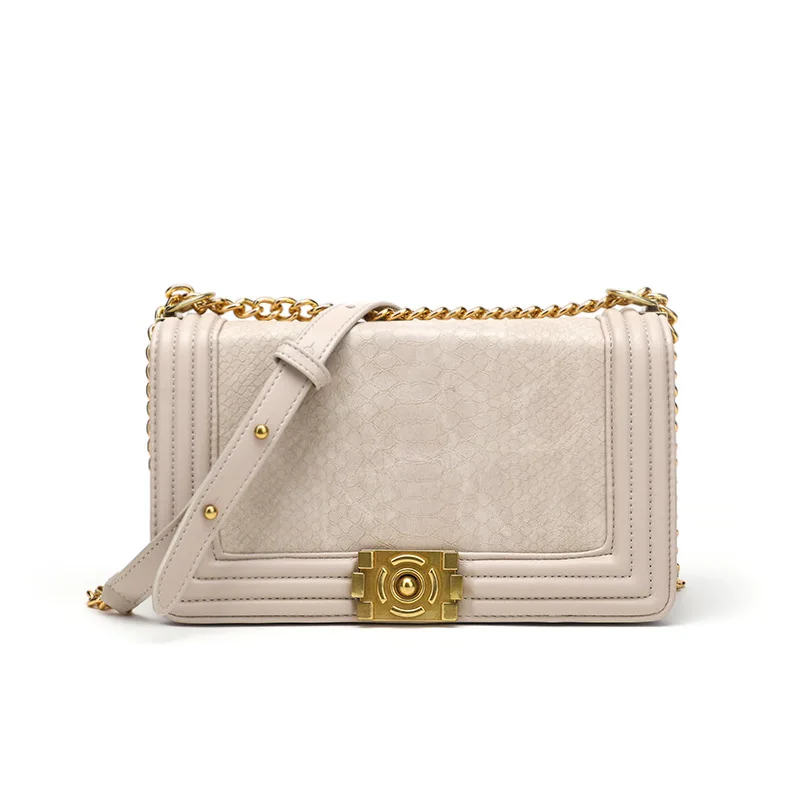 

2019 New Style One-Shoulder Cross-body Handbag Snakeskin Bag with Chain Women's Square Sling Bag Wholesale Agent