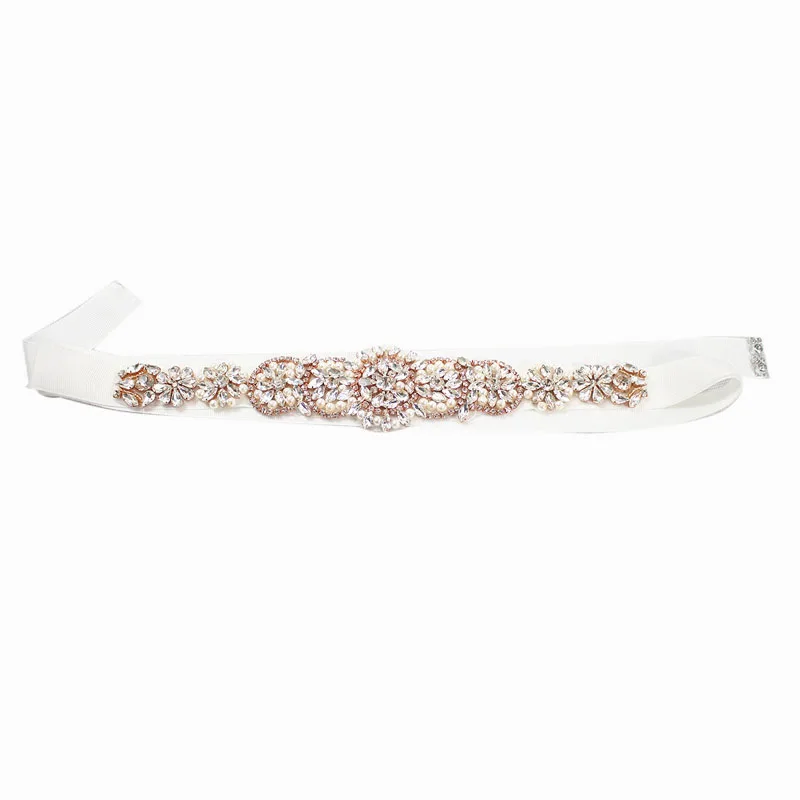 SLBRIDAL розовое золото Кристалл Свадебный Пояс атласные Стразы вечернее платье для выпускного вечера пояс Свадебная лента пояс женские свадебные аксессуары