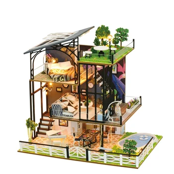 

DIY 1:24 Wooden House Handmade Mini Lighting Loft Small Musical Apartment Accessories without Batteries for Children Decoration