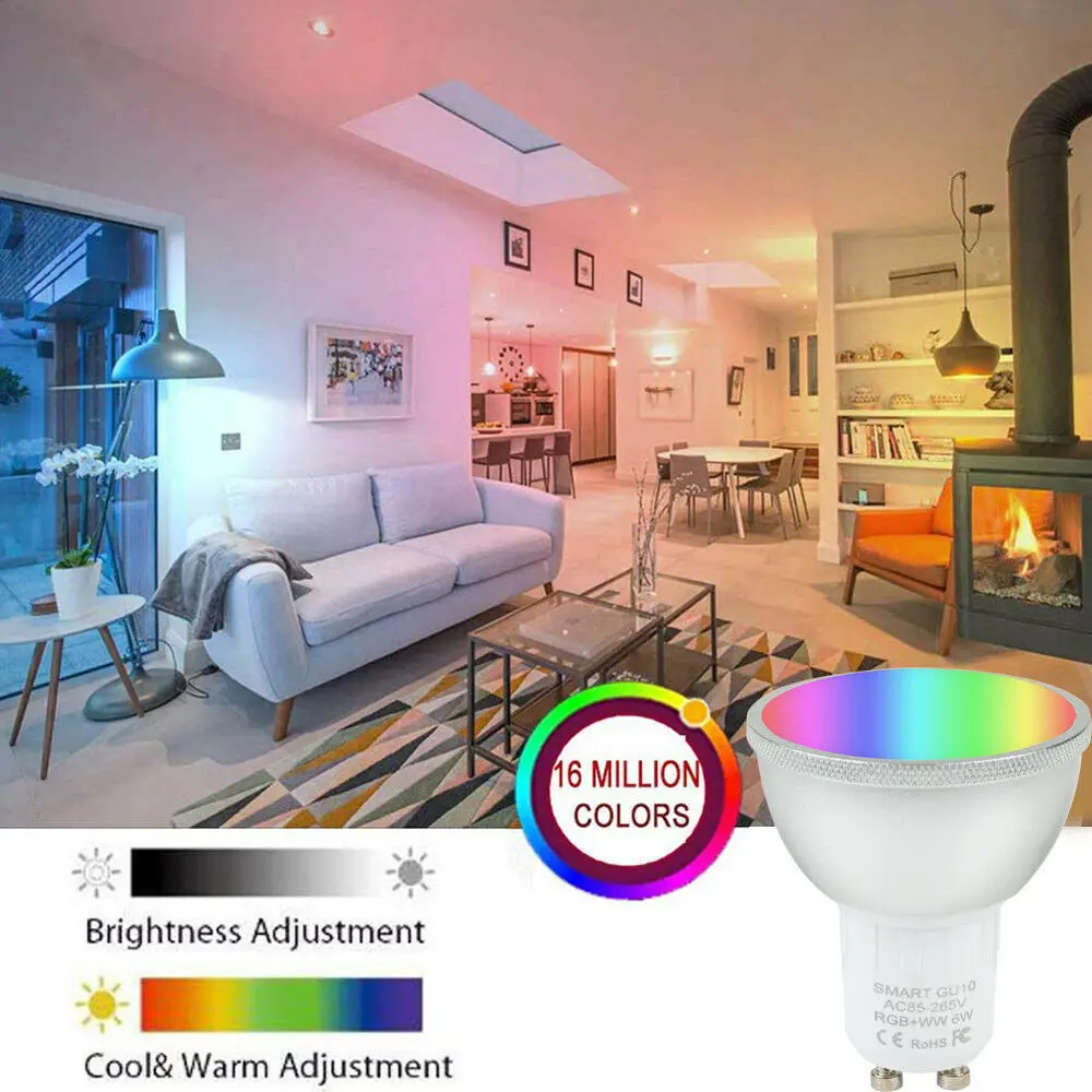 

GU10 RGB White Light Wifi Smart Bulbs 6W 85-265V Dimmable LED Smart Light Bulb Fits for Amazon Alexa Google Smart Phone System