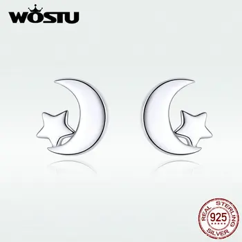 

WOSTU New Moon & Star Earrings 100% Real 925 Sterling Silver Earrings For Women Hot Fashion Jewelry Gift Making DXE726