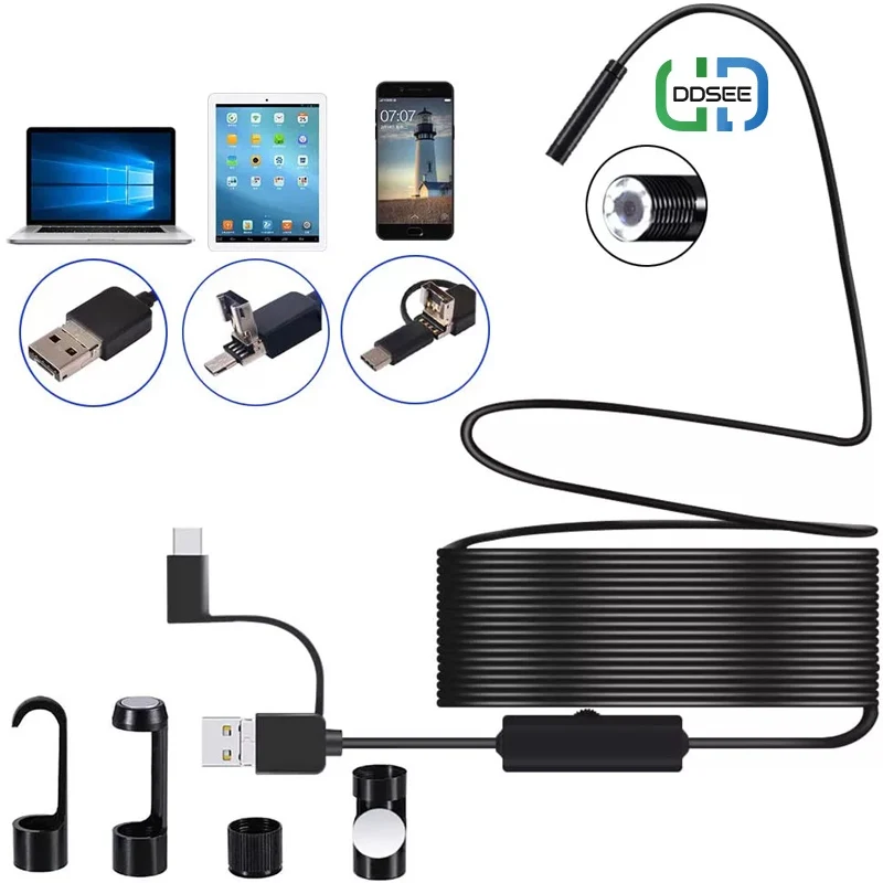 1080P USB Endoscope Inspection Camera 3 in 1 USB/Micro USB/Type-C Endoscope Camera Borescope with 8 LED for Samsung Huawei PC