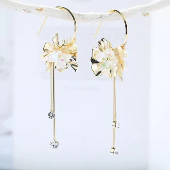 

925 Silver South Korea Fashion Immortal C Type Circle Flowers Diamond Set Tassels Long Earrings Elegant Exaggeration Ear Stud Fe