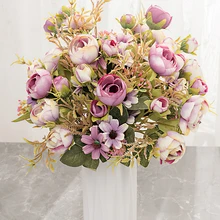 Artificial Fake Flower Pot Rose Silk High End Wedding Party Bride Artificial Rose Home Table Plant Decoration Single Branch