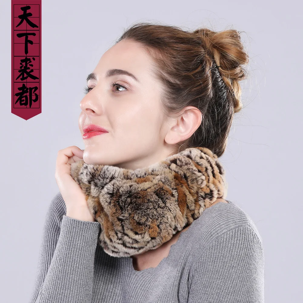 

2019 Winter Autumn Lady Real Rex Rabbit Fur Ring Scarves Women Luxury Natural Fur Scarf Warm Fluffy Natural Fur Headbands