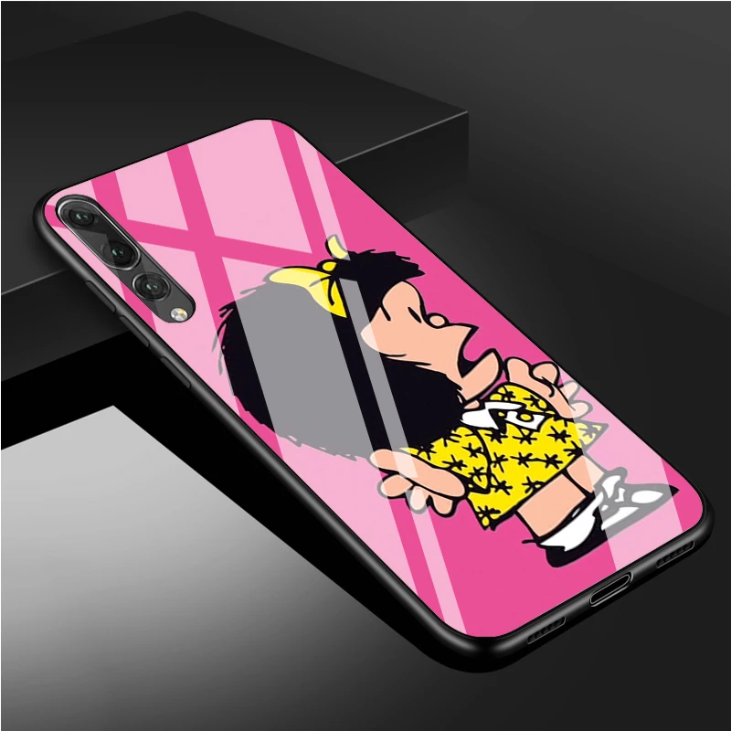 cute huawei phone cases Mafalda Tempered Glass Phone Case For Huawei P20 P30 P40 P40 Lite Pro Psmart Mate 20 30 Cover Shell huawei snorkeling case