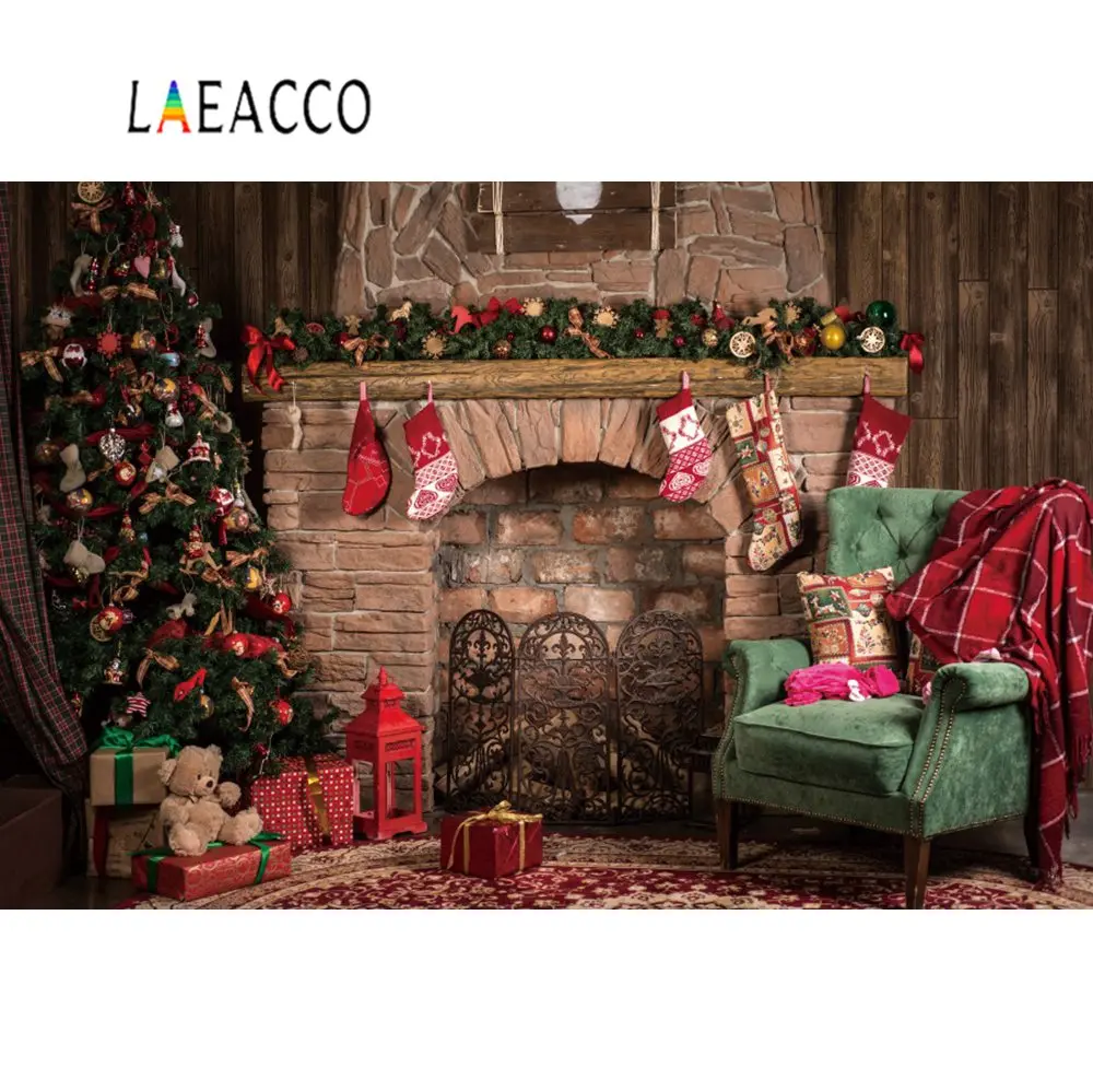 Laeacco Merry Christmas Tree Ball Gift Star Pillow Window Rural House Baby Child Portrait Photo Backgrounds Photography Backdrop