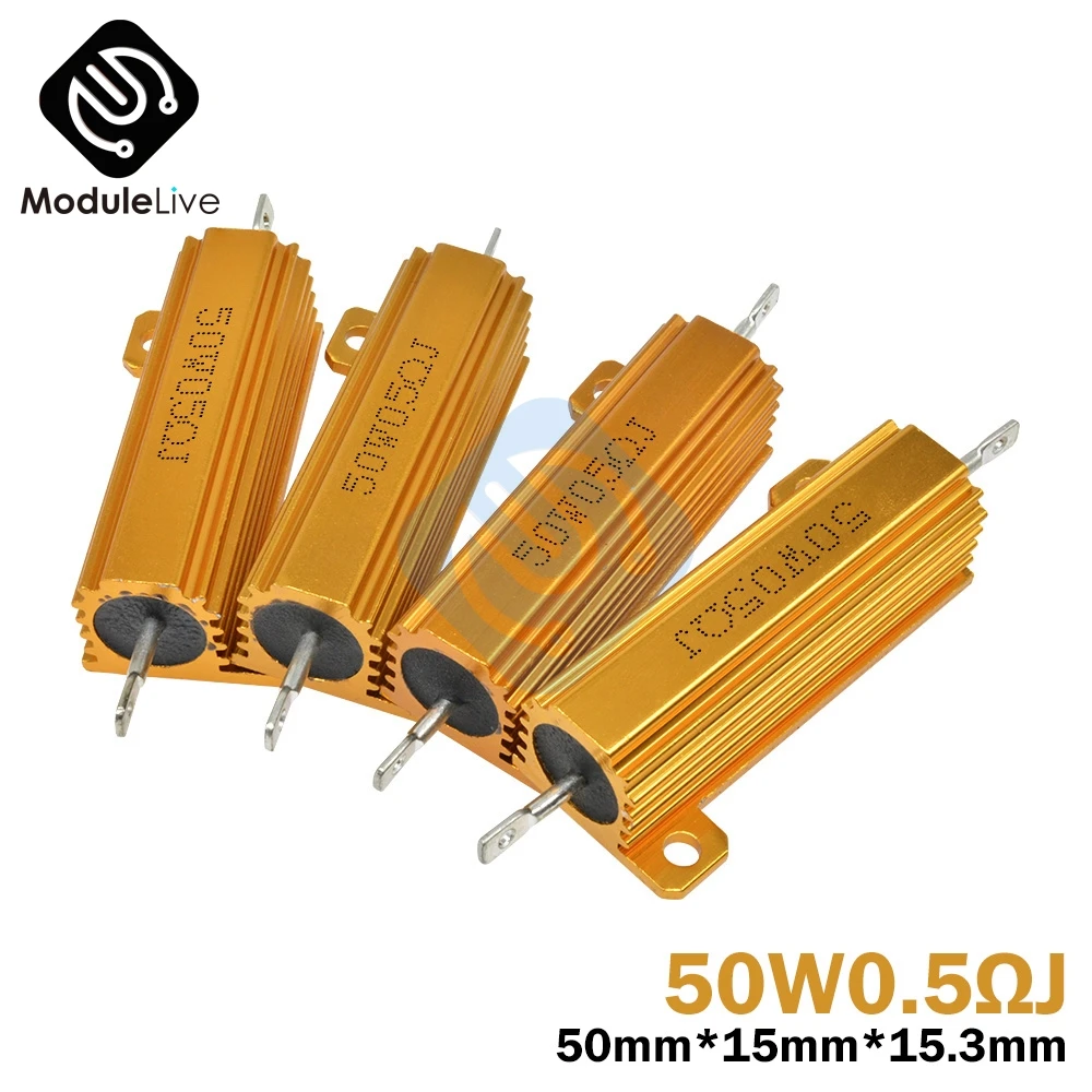 50W Shell Мощность металлический корпус чехол Алюминий с проволочной обмоткой резистор 0.1R 0.5R 1R 1.5R 2R 3R 6R 8R 10R 20R 33R 100R 1K Ohm 5% Точность - Цвет: 0.5ohm