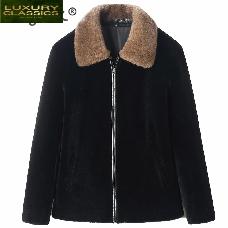 

Fashion Winter Coat Male Real Fur Coat Men Clothes 2021 Korean Casual Sheep Shearing Jacket + Mink Fur Collar Hiver 19002