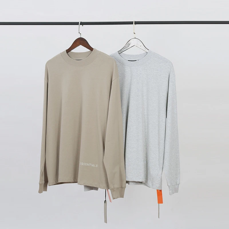 

1:1 Quality Super Oversized Essentials FG Long Sleeves Tee Shirt Men Women 3M Reflective Logo Streewear Round Neck T-Shirts