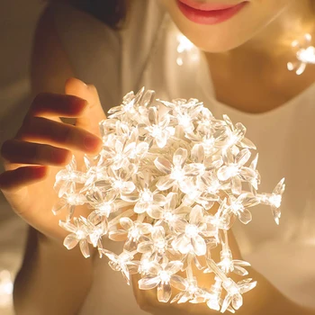 

Cherry Blossom Flower LED Light String Fairy Lights Crystal Flowers Lights Indoor Wedding Vase Christmas Tree Decors LED String