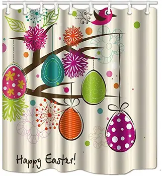 

Easter Multicolor Eggs in White 69x70 in Polyester Fabric Shower Curtain Set Fantastic Decorations Bath Curtain