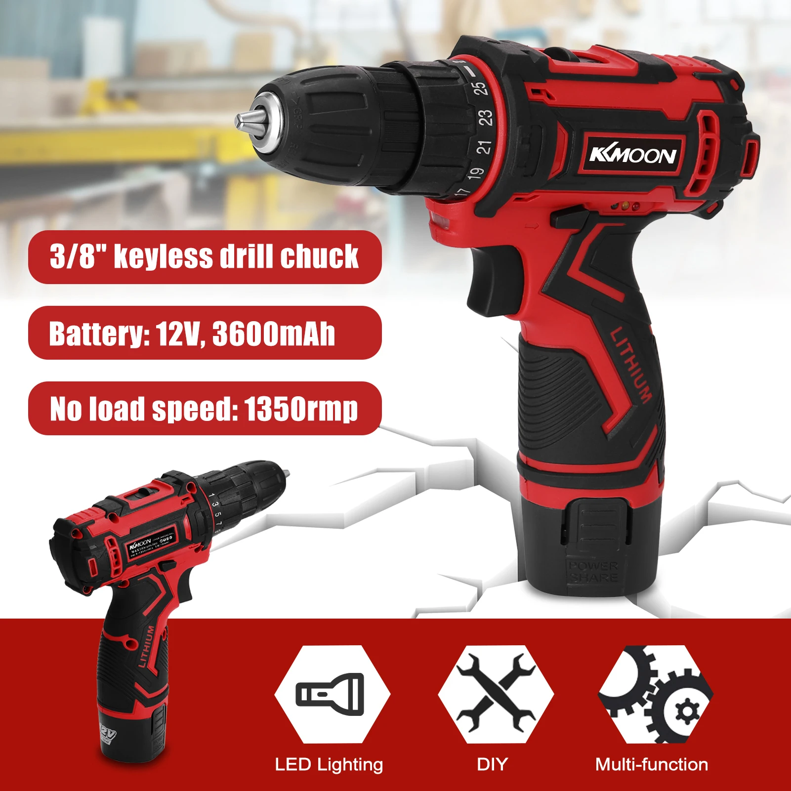 KKmoon 12V Cordless Drill Electric 