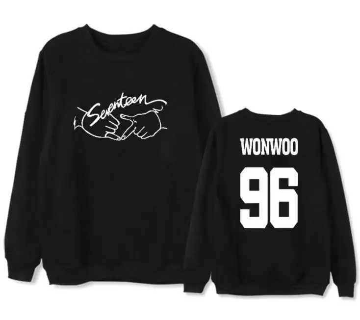thin Kpop seventeen 17 концертный одноименный принт с круглым вырезом толстовки унисекс флис/тонкий пуловер Свободный свитшот черный - Цвет: thin