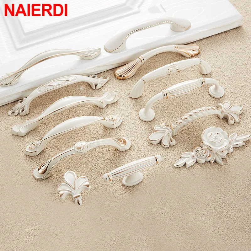 

NAIERDI Ivory White Cabinet Handles Zinc Aolly Kitchen Cupboard Door Pulls Drawer Knobs European Fashion Furniture Handle