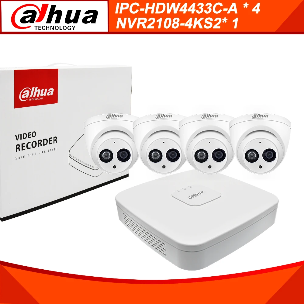 Dahua 4MP 8 + 4 камеры видеонаблюдения комплект с NVR2108 4KS2 ip камерой IPC HDBW4433C A P2P система