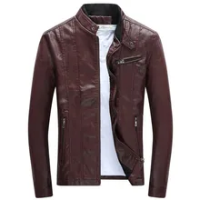 Hot Autumn and Winter men's brand leather motorcycle jacket classic casual jacket coat solid color slim leather jacket
