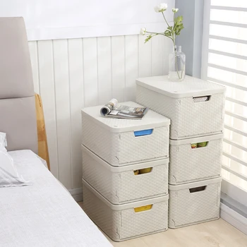 

Large Capacity Storage Box 30L/35L Plastic Folding Organizer Basket Stackable Storage Bins with Lid Latching Handles Cabinet