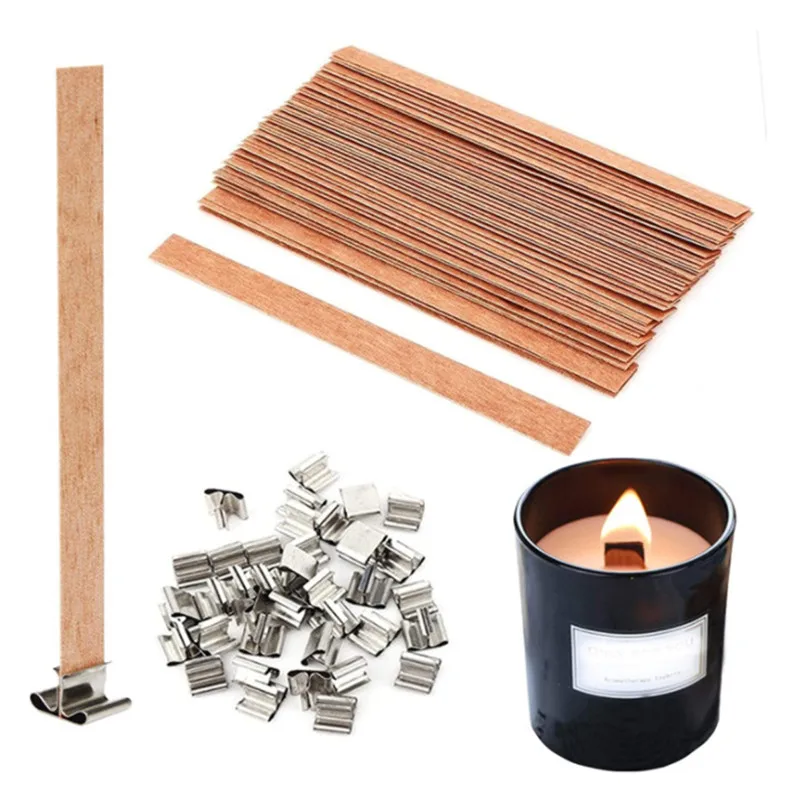 10Pcs Wooden Candle Wicks Core + - Natural Wood Wick With Iron Stand DIYAroma Material Soy Wax Smokeless Candles Supplies | Дом и сад