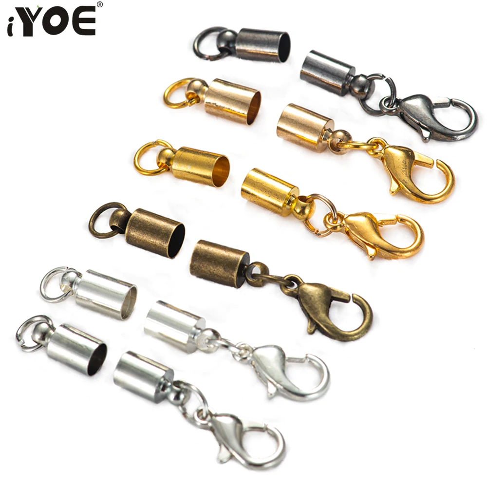 10pcs/Lot 2-10mm Pu Leather Cord Crimps End Tip Caps Connector Tail Chain Lobster Clasp Hooks Set for Jewelry Making Bracelet | Украшения и