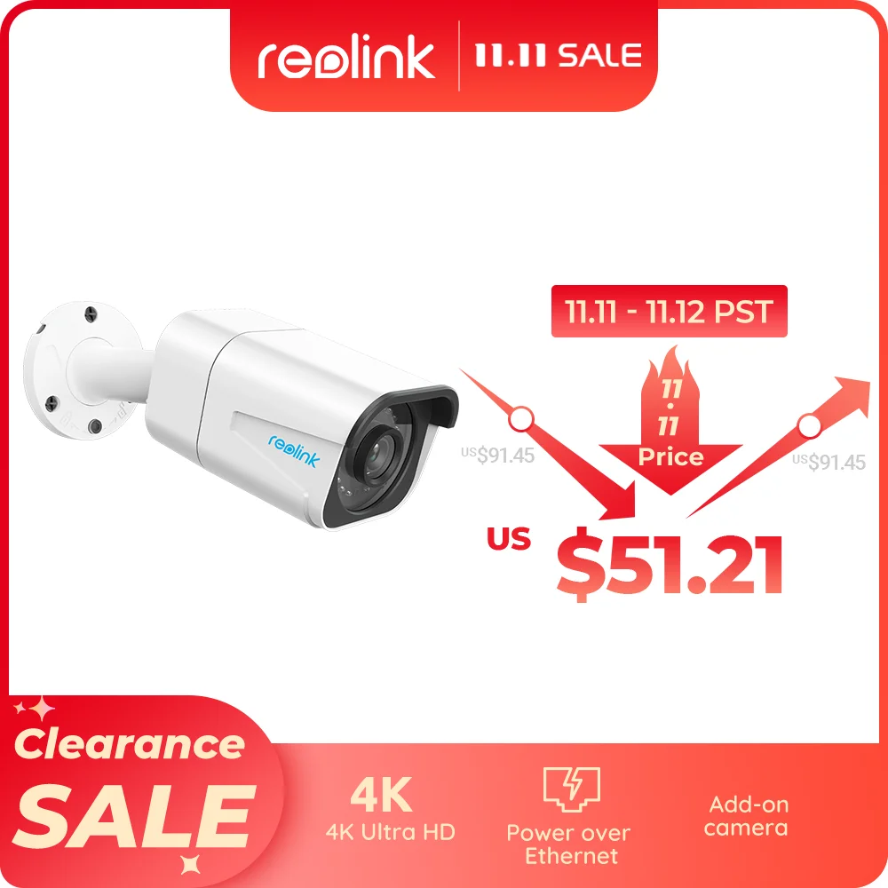 PROD 33021105781 Reolink 4K ip camera PoE outdoor nightvision IP66
waterproof bullet 8MP security camera B800 Need to Work with Reolink NVR