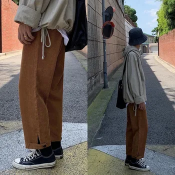 

2019 Autumn New Korean Version Of The Retro Corduroy Loose Straight Wild Street Tooling Casual Solid Color Trousers