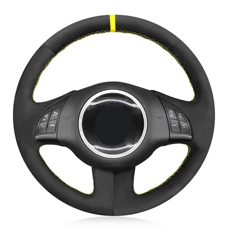 Car Steering Wheel Cover Anti Slip Black Suede Leather For Fiat 500