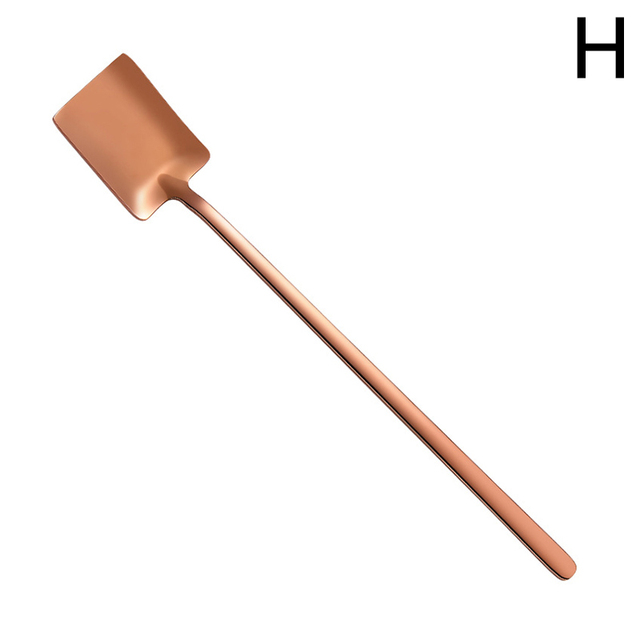 Handle Stainless Steel Coffee Spoon Square Shovel Stirring Scoop Dessert Flatware Milk Tea Tools Cafe Kitchen Supplies