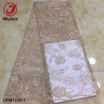 

African Sequins Lace Fabric 2019 High Quality Lace French Net Embroidery Lace Fabrics for Nigerian Party Dress DPW1230