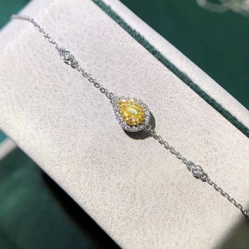18K Au750 White Gold Bracelet 0.29Carat Nature Diamond Pear cut Yellow diamond Bracelet Wedding Party Engagement Anniversary