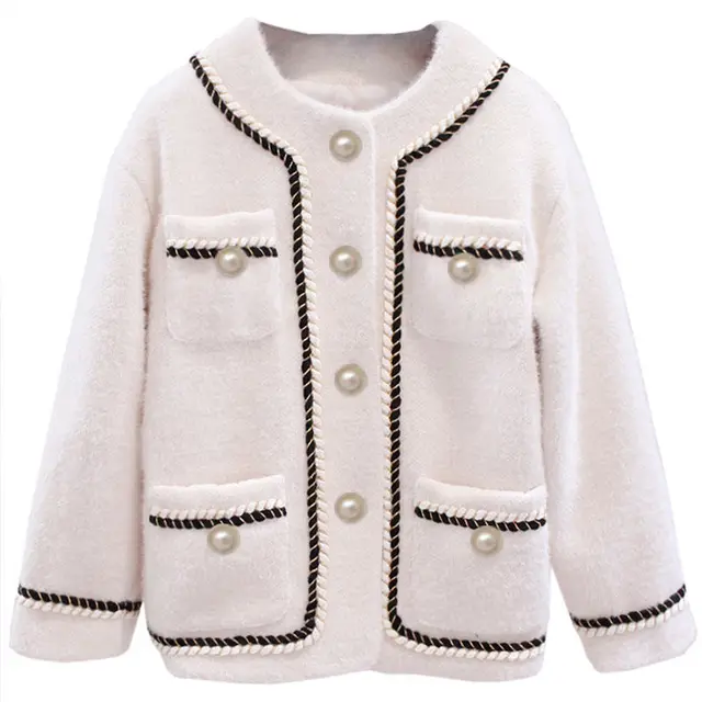 Office Lady Mink Fleece Pearl Buttons Short Coat Women Elegant Embroidery Soft Fabric Streetwear Jacket Fashion Warm Loose Coat