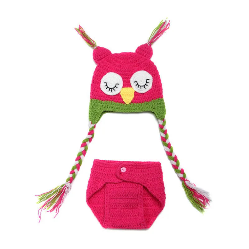 Cute Owls Puppy Dog Frogs Clothes Newborn Photography Props Baby Infant Hat Shorts Crochet Knitted Clothing Set Photo Accessories (7)