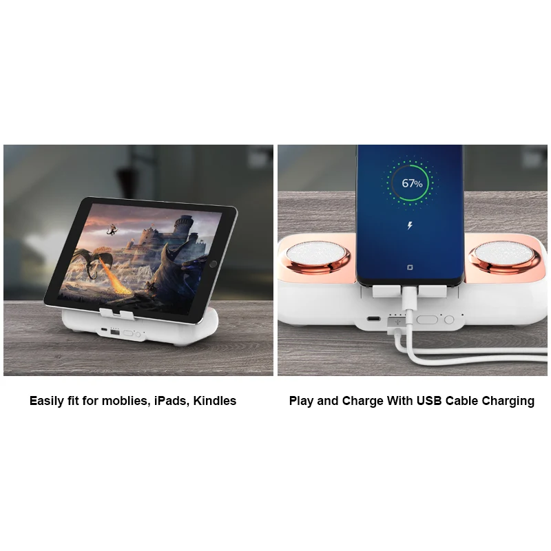 Soopii 4 в 1 Mobil Mount, 4,0 bluetooth-динамик, 10000 мАч Внешний аккумулятор с беспроводным зарядным устройством для большинства устройств с поддержкой Qi
