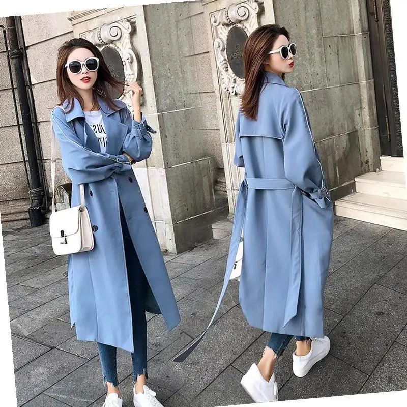 Blue Плащ большого размера, пальто, женская Повседневная ветровка, женский свободный длинный плащ, пальто, элегантный карман, длинный рукав, женский плащ, Q1818 - Цвет: Blue