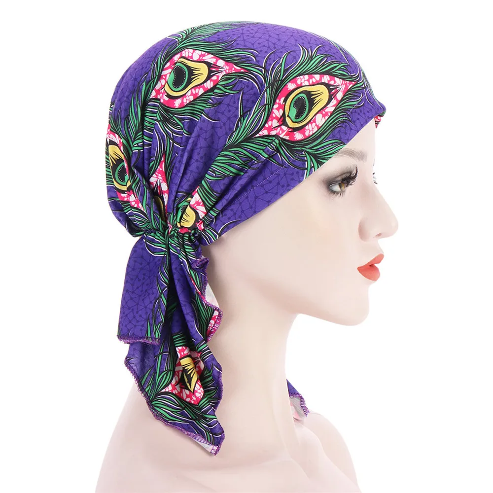 Fashion Printed Turban Hat Cotton Baotou Cap Muslim Stretch Head Scarf Turban Bonnet Women Inner Hijabs Chemotherapy Underscarf