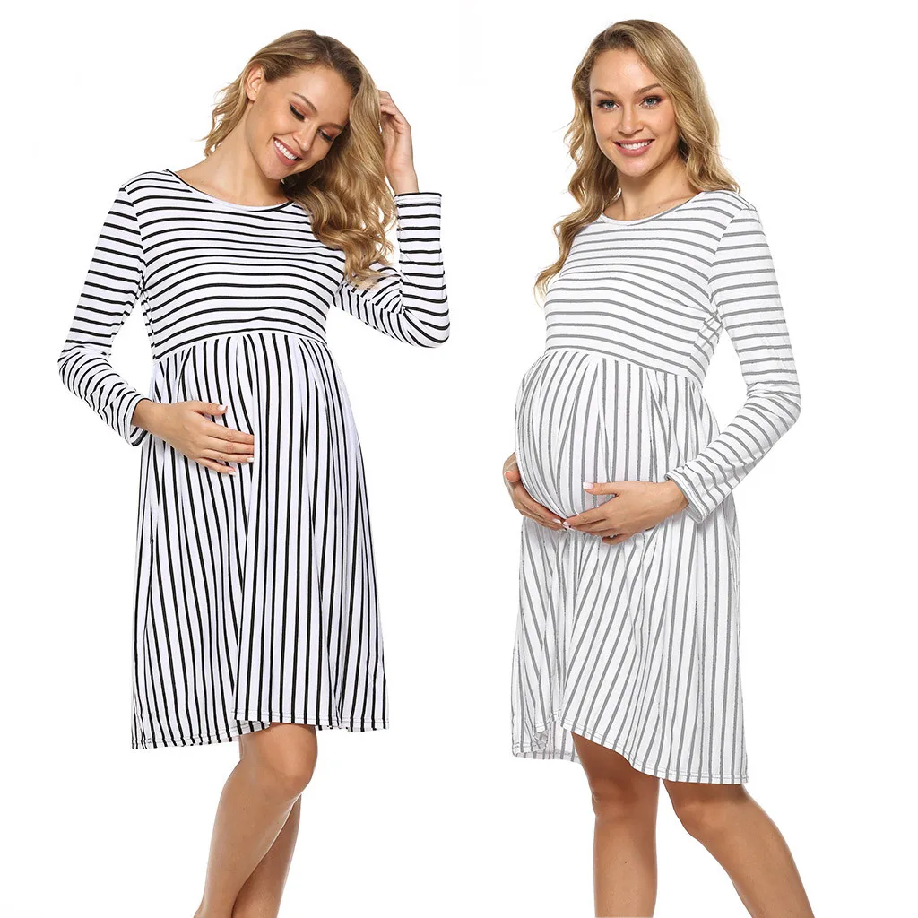 Платья для беременных женщин; зимняя одежда для беременных женщин; платья в полоску для беременных; платье для беременных; Wy4