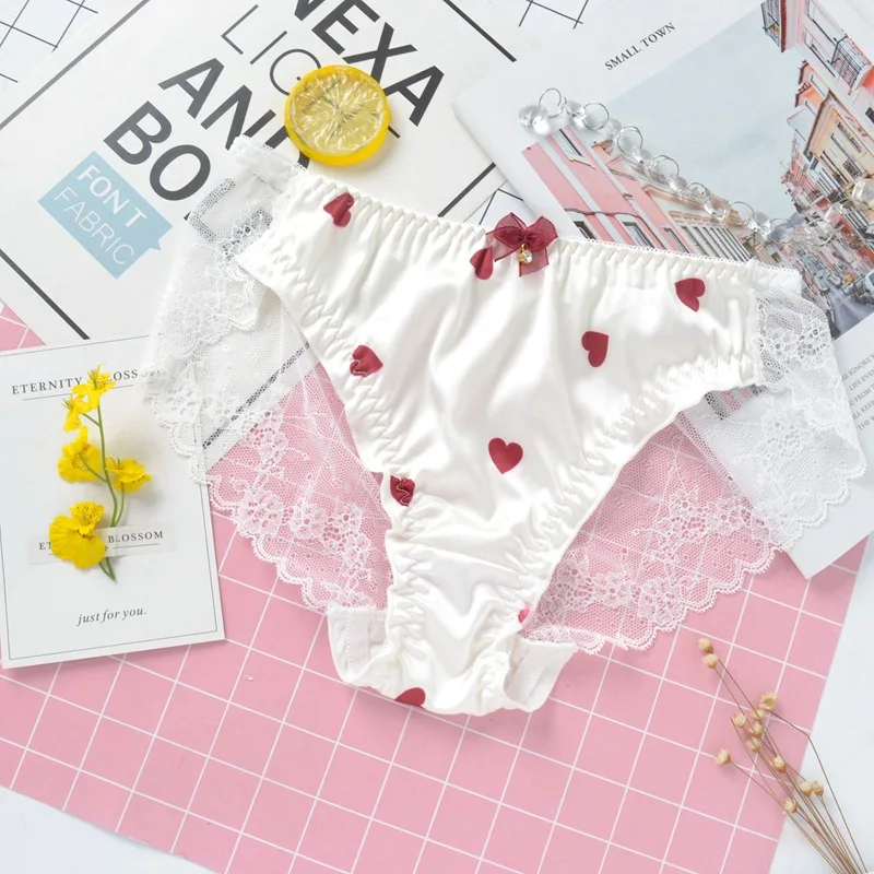 Lace White Heart Женские трусики кружевное сексуальное женское нижнее белье повседневные трусы атласное белье для девочек дамское нижнее белье с сердечками kwaii нижнее белье - Цвет: Lace White Heart