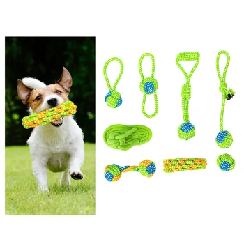 

8pcs/set Durable Home Multifunction Cotton Rope Washable Puppies Bite Resistant Teeth Cleaning Playing Interactive Dog Ball Toys