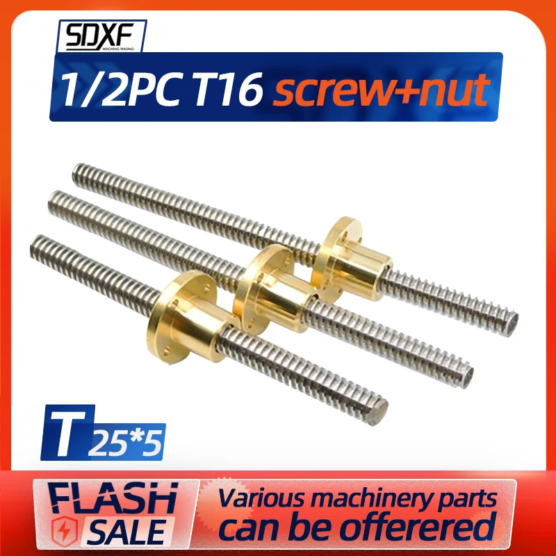 

1/2PC stainless steel trapezoidal threaded screw T25*5 T18T30 T20 T16T12 T10 T8 screw with copper nut