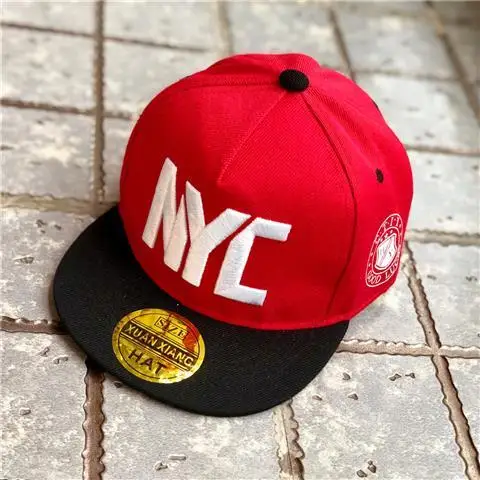 NYC RED Модная демисезонная плоская шляпа для маленьких мальчиков и девочек от 2 до 8 лет, Очаровательная Регулируемая 3D мужская Кепка с китайскими иероглифами, солнцезащитная Кепка - Цвет: NYC RED