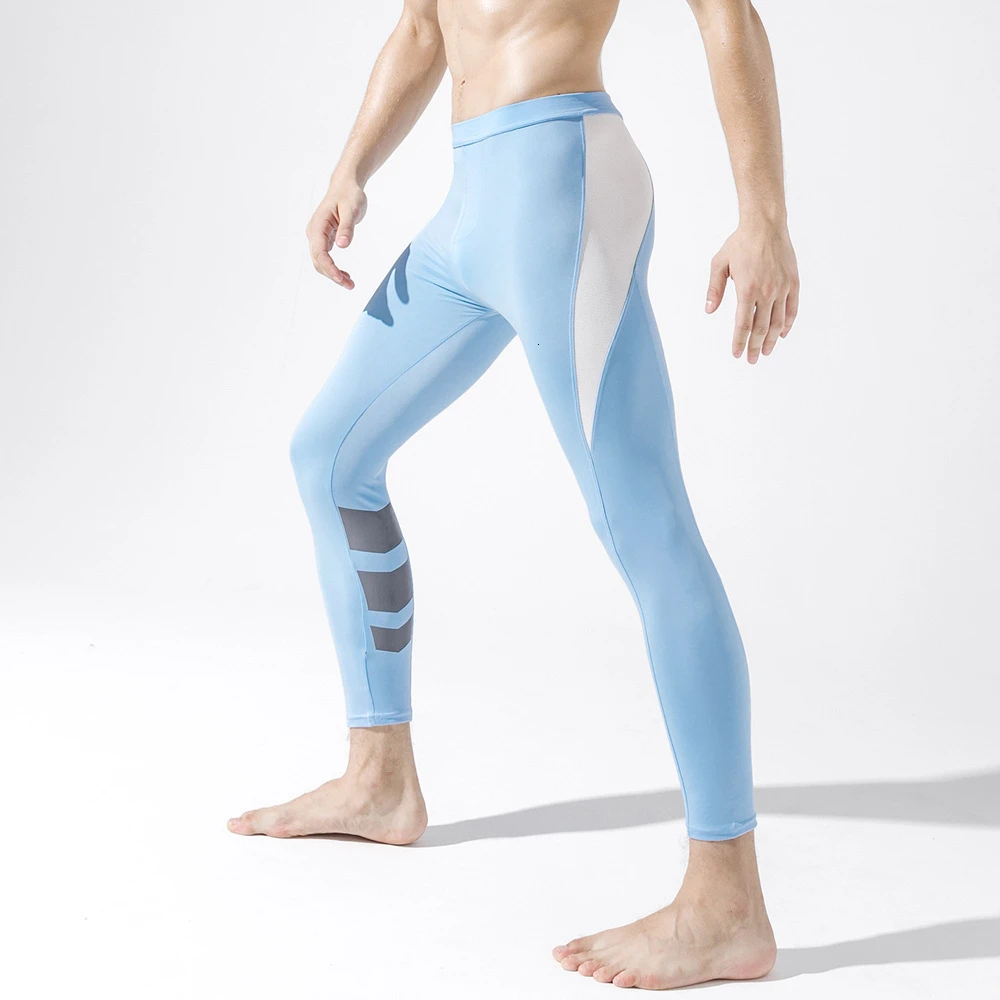 Light Blue Пикантные туфли из комбинированного материала мужские Леггинсы Спортивные лосины брюки для мужчин беговые лосины для фитнеса для занятий в спортзале тренировок тренировки - Цвет: Light Blue