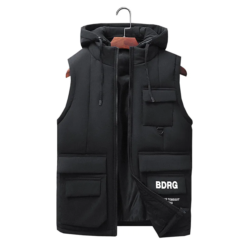 Winter Vest Men New Fashion High Quality Hood Warm Sleeveless Jacket Waistcoat Male's Casual Vest Hooded Coats