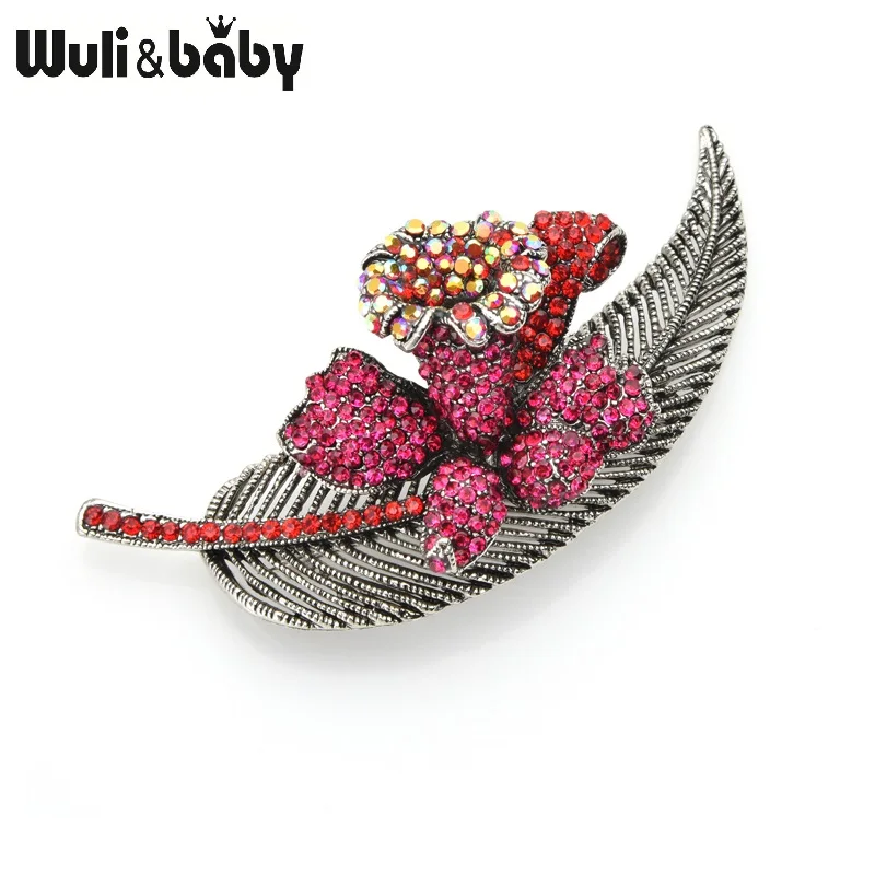 Wuli & baby большой красный цветок из стразов броши для женщин Ретро стиль брошь в