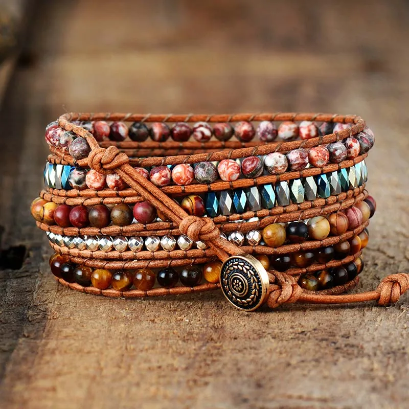 Exclusive Women Beads Wrap Bracelet Tiger Eye Charm 5 Times Leather Strap Bracelets Multilayers Beadwork Bracelet Dropship - Image 3